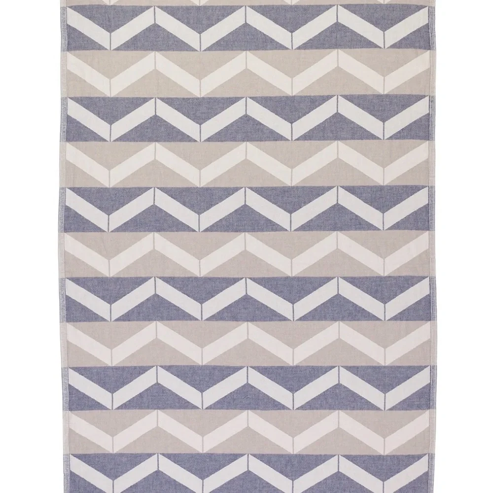Ups and downs Chevron flat woven Turkish cotton towel navy beige